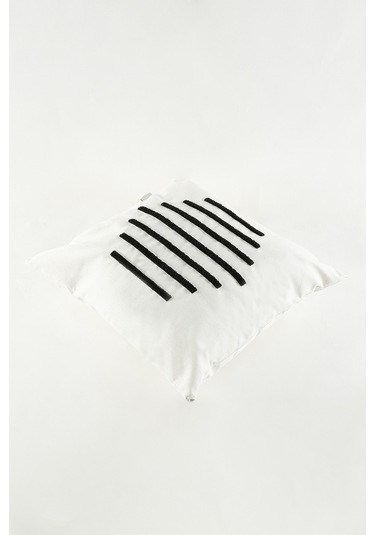 Koza Home Craft Siyah Çizgi Desenli Boncuk Elyaf İç Dolgulu Kırlent 43 X 43 Standart