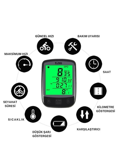 Techtic Sunding Bisiklet Km Hız Göstergesi Işıklı Led Ekranlı Siyah