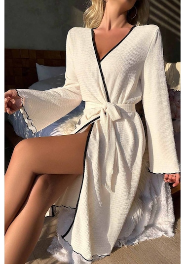 Merry See Özel Örme Kumaş Önden Bağlamalı Robdeşambr Beyaz