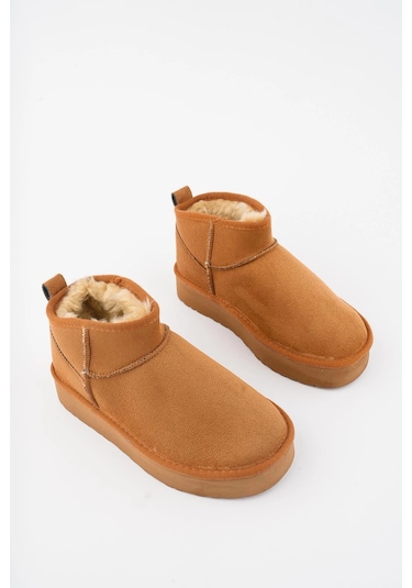 Muggo Hug Kalın Taban İçi Tüylü Günlük Mini Yarım Kadın Bot Taba