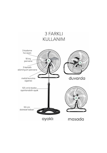Waldern 3 İn1 80 W Sanayi Tipi Ayaklı Masaüstü Vantilatör