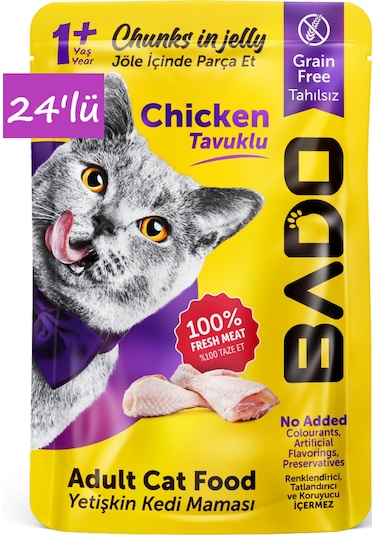 Bado Yetişkin Yaş Kedi Maması Tavuk Etli 85gr 24'lü