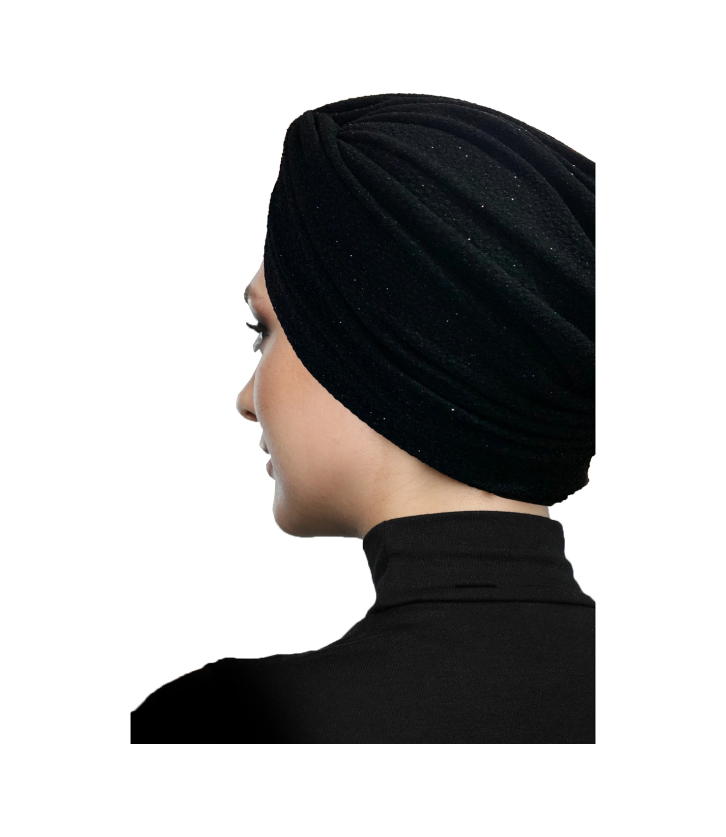 Çapraz Fukuro Simli Astarlı Siyah Hazır Türban Tesettür Abiye Bone Siyah