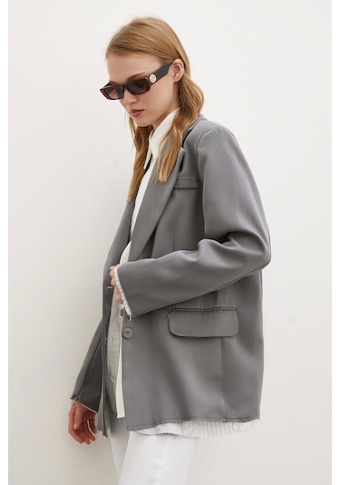Never More Cep Kapaklı Kesik Detaylı Blazer Ceket Gri Gri