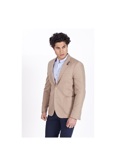 Erkek Casual Slim Fit Dar Kesim Blazer Ceket 4864-Camel