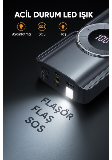 Buture BETA01 3500A 2000mah Lastik Şişirme Kompresörlü Taşınabilir Akü Takviye Kiti (Çanta + Led Lamba + Powerbank)