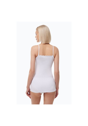 Malabadi Kadın Beyaz Ince Askılı Çift Yönlü Dantelli Modal Atlet 1045 Beyaz