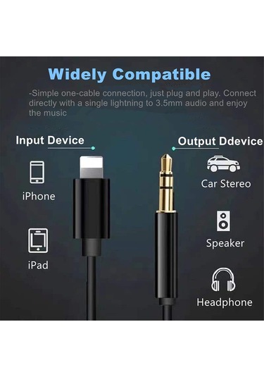 Apple Uyumlu İphone Aux Kablosu Lightning To 3.5mm Jack Çevirici Dönüştürücü Beyaz Bluetooth Gerektirmez