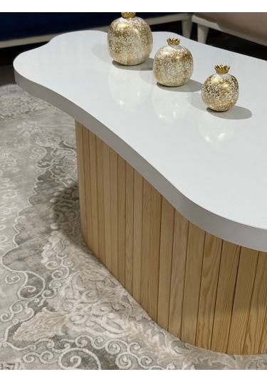 Asimetrik Bulut Model 120x60 Cm Kalın Kenarlı Orta Sehpa Modern Ayak Doğal