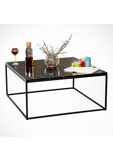 Poly Siyah Mermer Orta Sehpa Metal & Orta Masa Royal /Metal Ayak