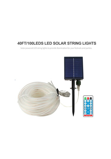 Hfambition Güneş Enerjili 12m 100 Led Işık Zinciri, Uzaktan Kumanda, 8 Mod, Ip65 Su Geçirmez, Dış Mekan Dekorasyonu Beyaz