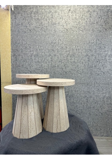 Traverten Görünümlü Mdf 3 Lü Sehpa