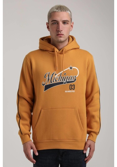 Kapüşonlu Hardal Slim Fit Full-zip Sweatshirt 24fwm64079 HARDAL Hardal