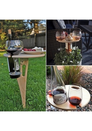 Prestigegoods Ahşap Katlanır Şarap Rafı - Açık Piknik Masa Takılı - Mutfak, Kamp İçin Ahşap