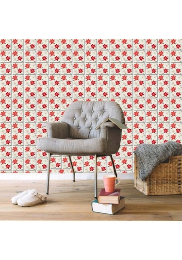 Tink Kırmızı Çiçek Desenli Pvc Karo Diğer