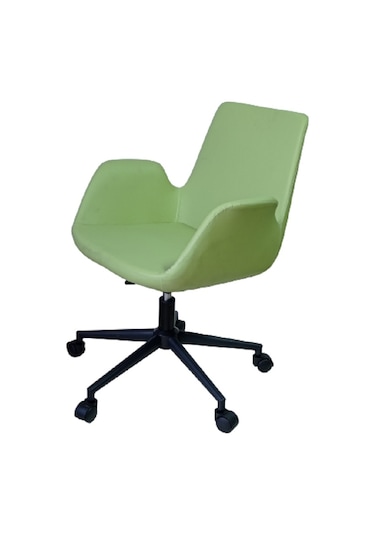 Büro Sandalyesi Siyah Metal Ayaklı Yeşil Renk Suni Deri