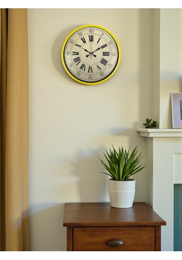Zentime 36 Cm Sarı Dekoratif Duvar Saati çok Renkli