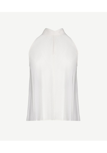 Yargıcı Kolsuz Dik Yaka Bağlamalı Bluz KIRIK BEYAZ Kırık Beyaz