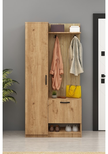 Lora Portmanto Tek Kapılı Vestiyer Ayakkabılık Meşe Meşe