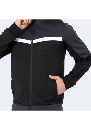 Slazenger RAMOS Erkek Fermuarlı Dik Yaka Cepli Koyu Gri Eşofman Takımı