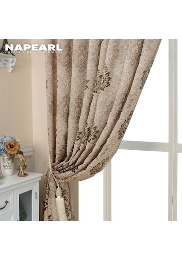 Açık Kahverengi 1 Adet Napearl Moda Jakarlı Tül Perde Avrupa Tarzı Şeffaf Kahverengi Gri Perde Mutfak Oturma Odası Ev Dekor İçin W100 X L260cm