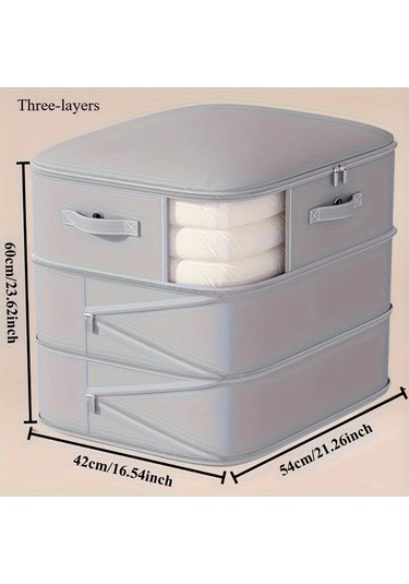 Xuweiwei 2 Katmanlı Gri Fermuarlı Büyük Tasarruf Saklama Çantası Seygi Gri