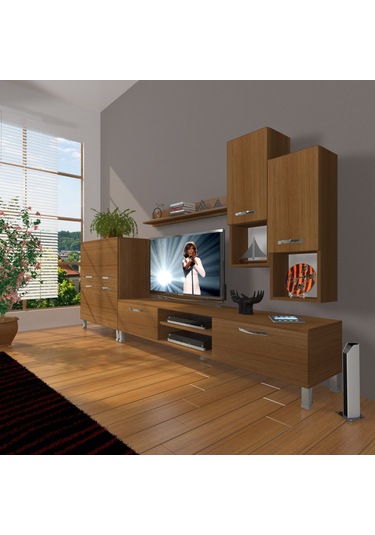 Decoraktiv Eko 6da Mdf Dvd Krom Ayaklı Tv Ünitesi Tv Sehpası Ceviz