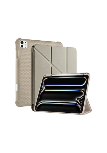 Ps Apple Uyumlu iPad Pro 13 İnç M5 / M4 Tri Folding Standlı Kılıf - Bej Kapaklı Kılıf