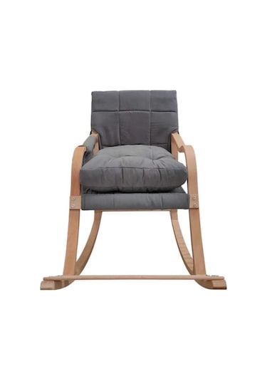 Reyo Paşa Ahşap Sallanan Sandalye, Boyun Yastıklı Çıkartılabilir Kılıflı Minderli Dinlenme Koltuğu Emzirme Koltuğu Açık Gri