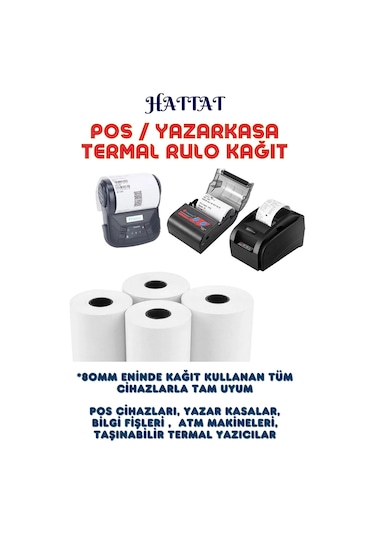Hattat Termal Pos Rulo 20 Adet Rulo 80 MM x 40 M