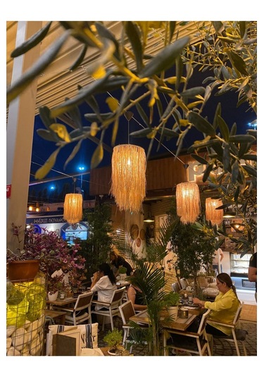 Hasır Doğal Saçaklı 28 Cm Dekoratif Rafya Avize Sarı