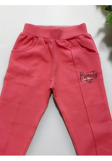Kız Çocuk Pamuklu Beli Paçası Lastikli Eşofman Alt-15145 Pembe