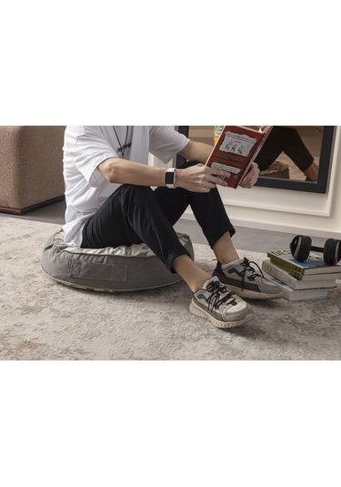 Gri Yaprak Desenli Taşınabilir Dekoratif Yer Minderi Puf 60x60cm