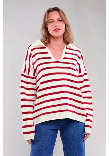 Gabria Çizgili Kazak Kırmızı