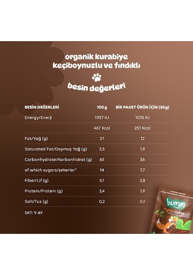 Humm Organik Keçiboynuzlu Fındıklı Kurabiye 55 G