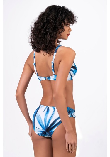 Endeep Kadın Ayarlanabilir Askılı Desenli Toparlayıcı Bikini Takımı Beyaz-mavi