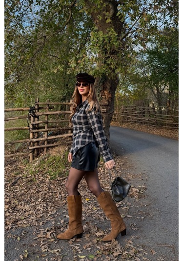 Siyah Bağlama Detaylı Ekoseli Gömlek - 25250 Siyah