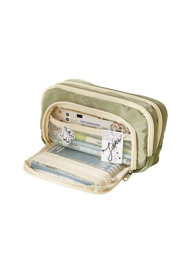 Büyük Kapasiteli Çok Katmanlı Saklama Kalem Çantası Yeni Kırtasiye Kutusu Öğrenci Kalem Kutusu He4ıeu Açık Yeşil