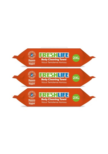 Freshlife Hasta Vücut Temizleme Islak Mendil Havlu 50 Yaprak XL 3'lü Set