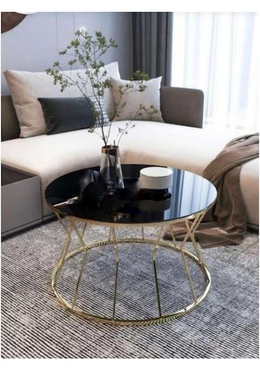 Kum Saati Zigon Orta Sehpa Gold Ayak Siyah Cam Altın - Siyah