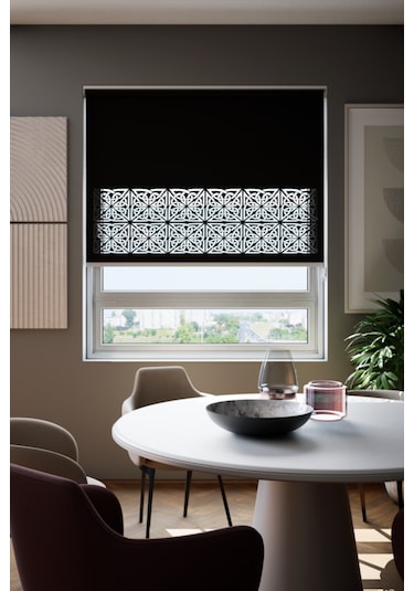 Lazer Kesim Mat Stor Perde, Lazer Kesimli Klasik Serisi, C-161008 Siyah Renk