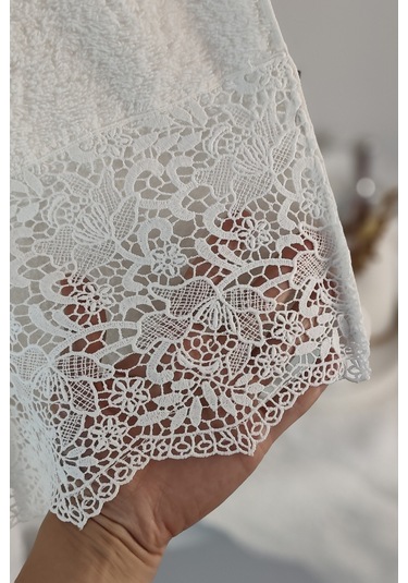 Gipür Dantelli Banyo Havlusu Takımı-%100 Pamuk Banyo Seti-gelin Havlusu Krem Krem