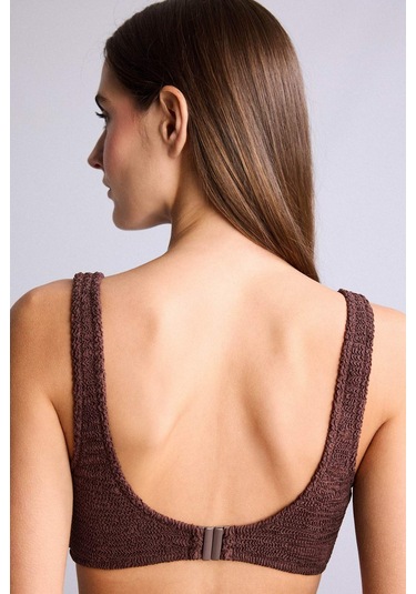 Defacto Regular Fıt Kırışık Dokulu Kahverengi Bikini Üstü E0206ax26smbn341 Kahve-bn341