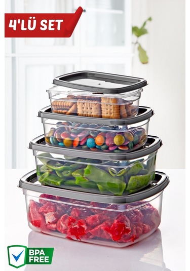 Nandy Home 4'lü Set Easybox Mikrodalga Ve Difrizde Kullanılabilen Saklama Kabı Seti Antrasit