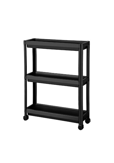 3 Katlı Tekerlekli Beyaz Mutfak Rafı, Kitaplık, Düzenleyici Raf Siyah