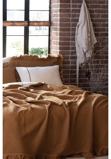 Ecocotton Dina Kahve Çift Kişilik %100 Organik Pamuk Pike/yatak Örtüsü Kahverengi