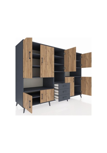 Kronos Dolap 13 Raflı 3 Çekmeceli 9 Kapaklı 220x59x163 Antrasit-ç Antrasit-çam/antrasit