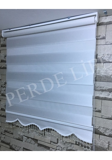 Beyaz Renk Mini Plise Desenli Zebra Stor Perde Tüm Ölçülerde (153587042)