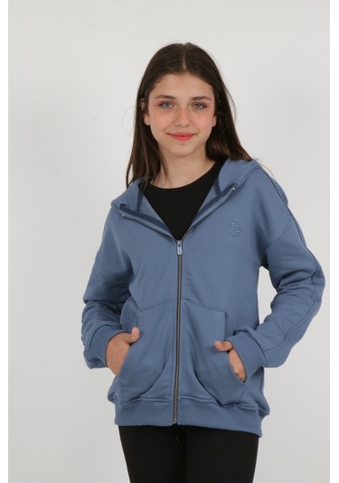 Toontoy Kız Çocuk Nakışlı Hırka İndigo