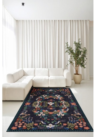 Her Adımda Bir Çiçek Her Desende Bir Kuş Sanatsal Kaymaz Taban Halı Renkli